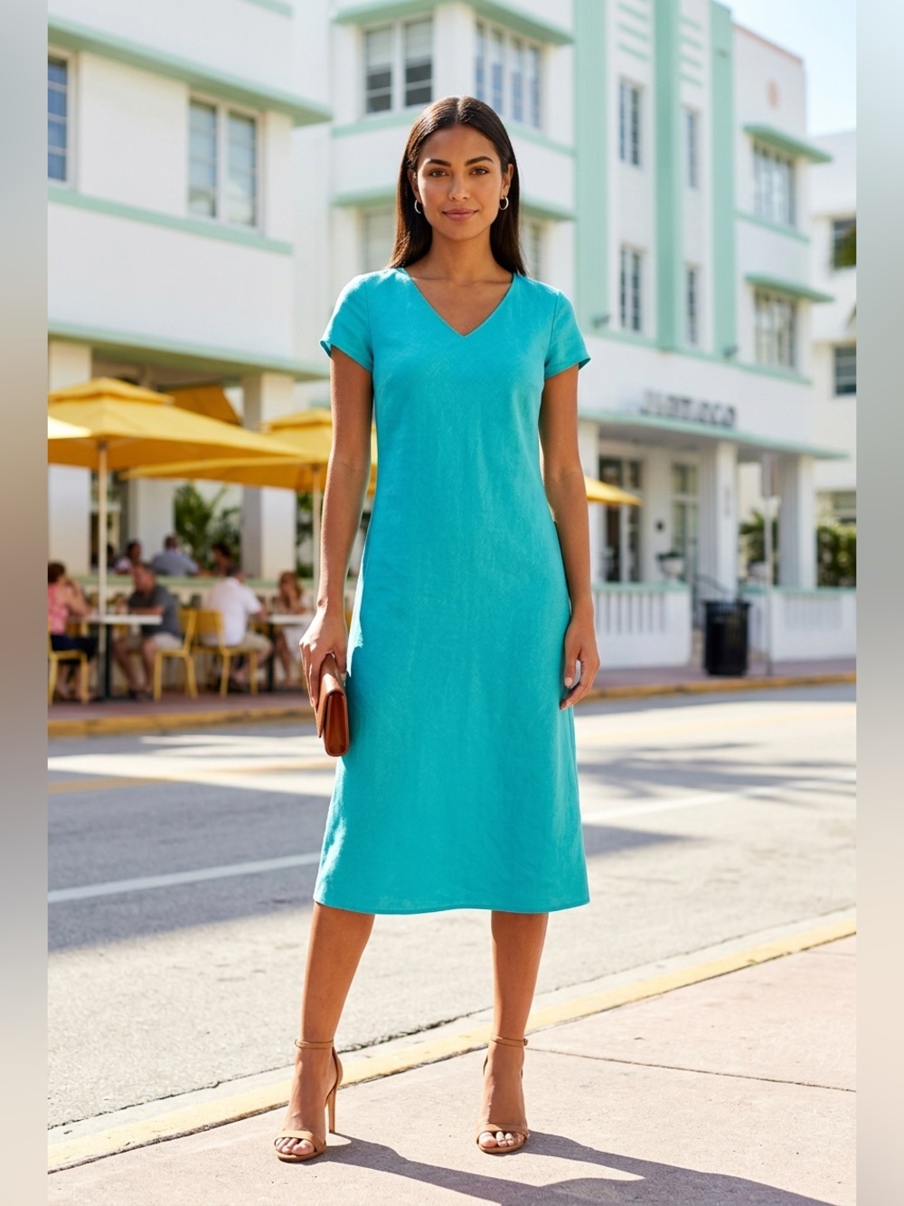 Talbots Turquoise V-Neck Short Sleeve Dress